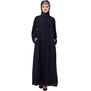 Front open abaya with hand work- Navy Blue